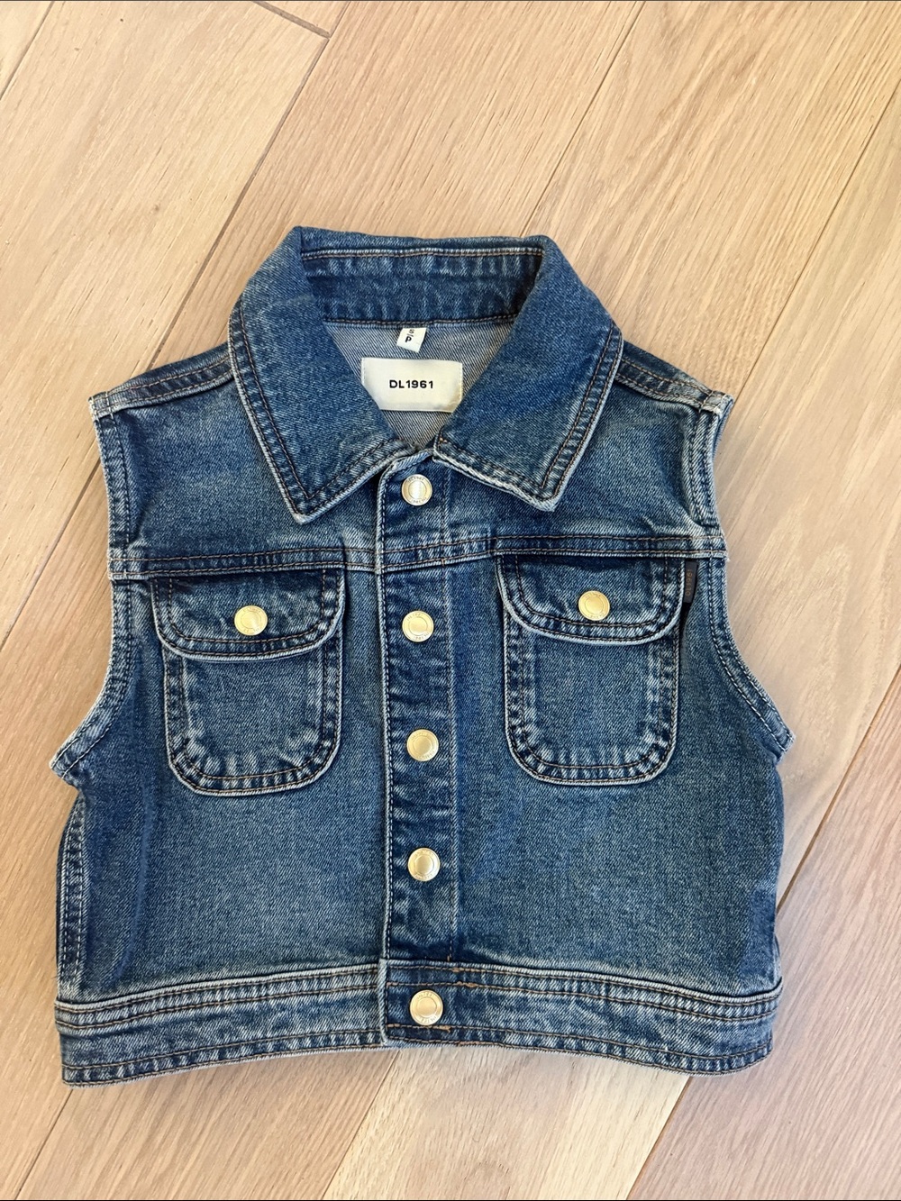 DL1961 Kids Sleeveless Denim Vest in Wash Blue with Gold Buttons